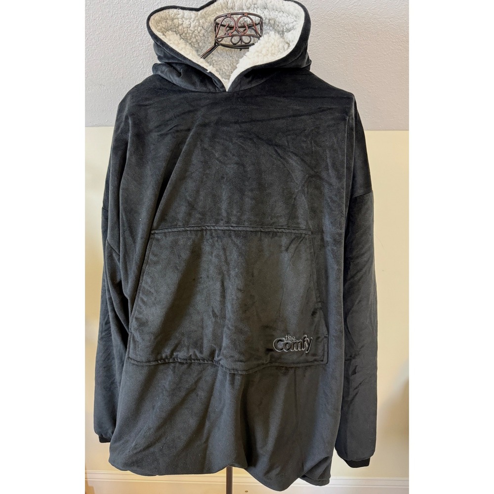 The Comfy Original Oversized Wearable Blanket Hoodie Black Sherpa Lined One Size